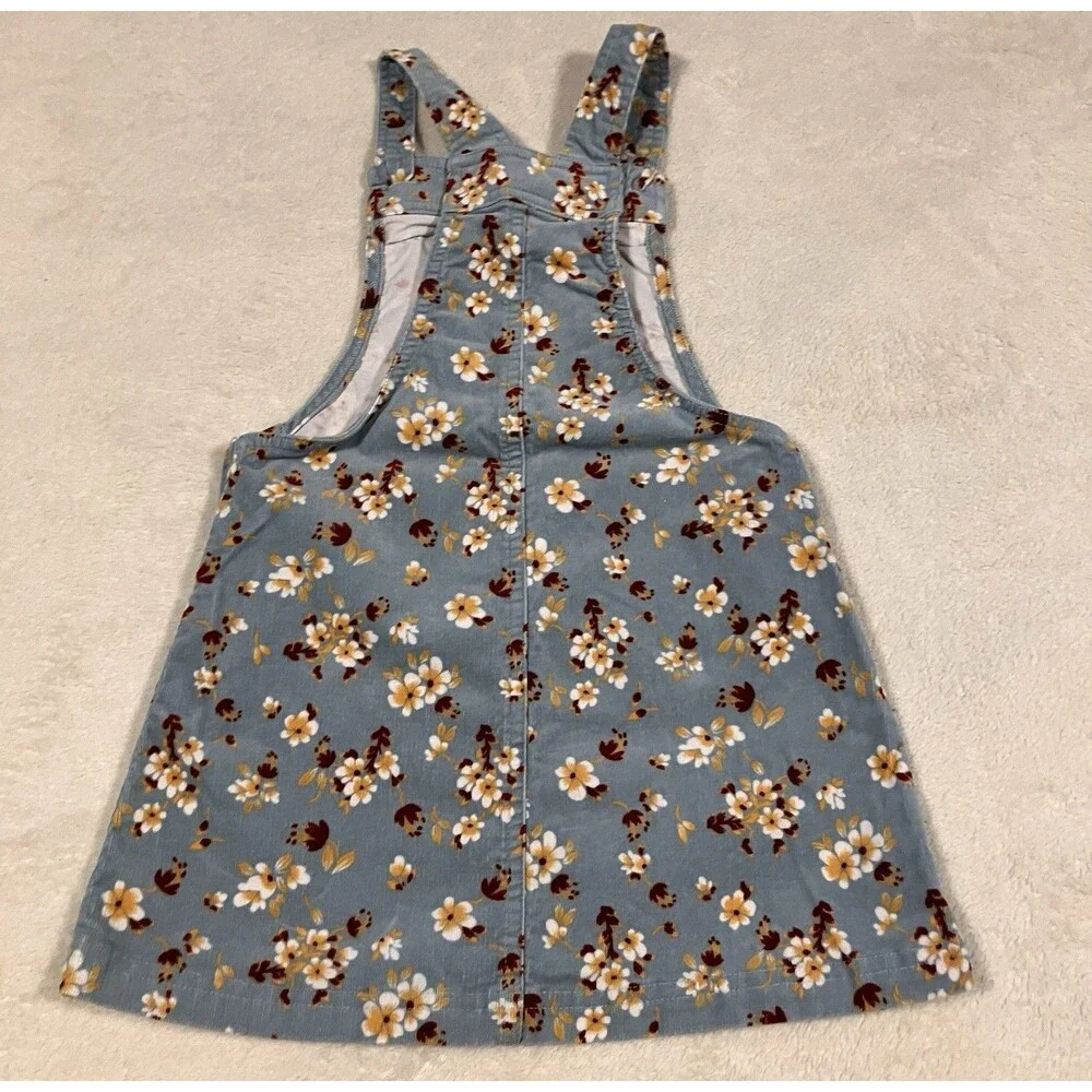 Tahari Girl Corduroy Dress Jumper Size 5  Blue Floral Boho Easter Spring Dress